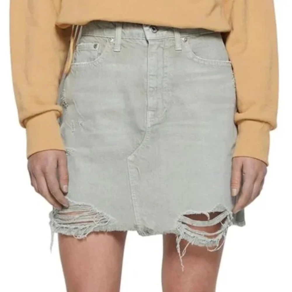 Jonathon Simkhai Linnea Distressed Mini Denim Skirt in sage